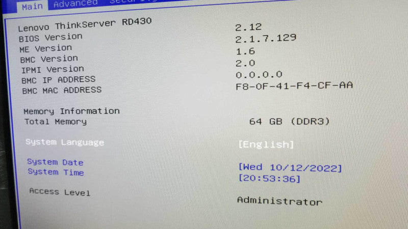 Lenovo ThinkServer RD430, 2x Xeon E5-2407 2.2GHz QC/ 64GB, SAS 9260-8i, 1x PSU, QTY~