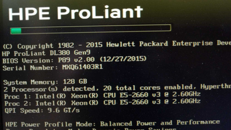 HP Proliant DL380 Gen9, 2x E5-2660 v3 2.6GHz 10C/ 128GB, Array P840, NO HDDs ~