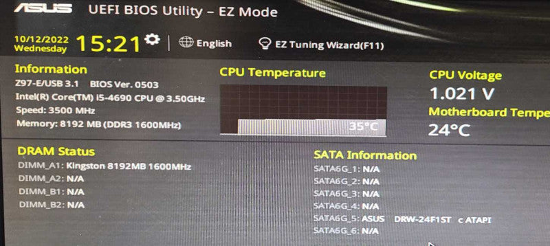 Custom PC ASUS Z97-E/USB 3.1 i5-4690 3.5GHz 8GB RAM Asus GT610 2GB $