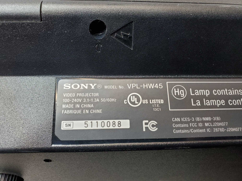 Sony VPL-HW45 Projector Black, Only 121 Hours Lamp timer, No accessories _