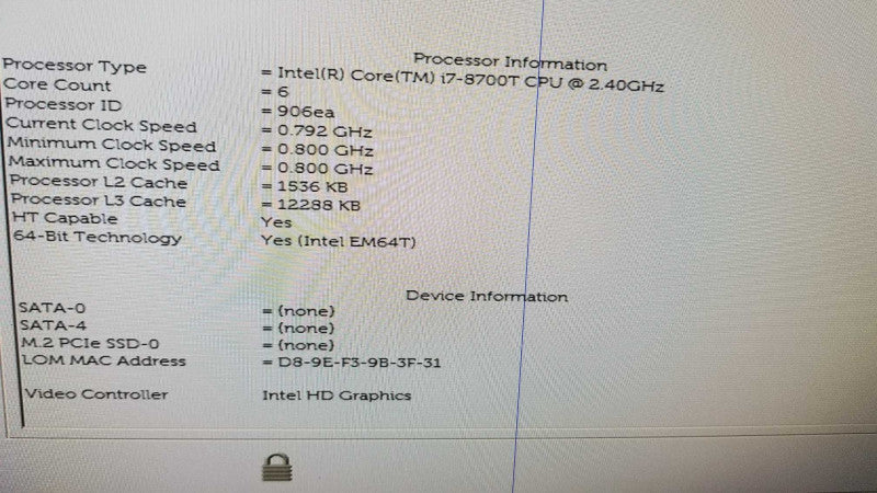 Dell Optiplex 7040 Micro Tiny, i7-8700T 2.4GHz/ NO RAM/HDD/AC Adapter. ~
