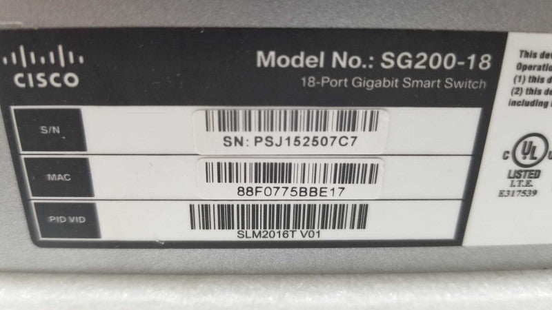 Cisco SG200-18 16 Port Gig Smart Switch with 2 Combo Ports, QTY. ~