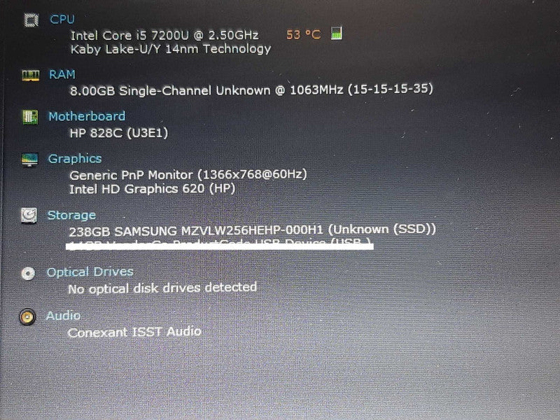 HP Elitebook 840 G4 i5-7200U @ 2.50GHz 8GB RAM 256GB SSD +
