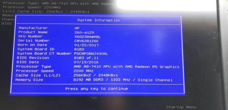 HP 260-a129 AMD A8-7410 / Radeon R5 iGPU / 8gb ram / no hdds #