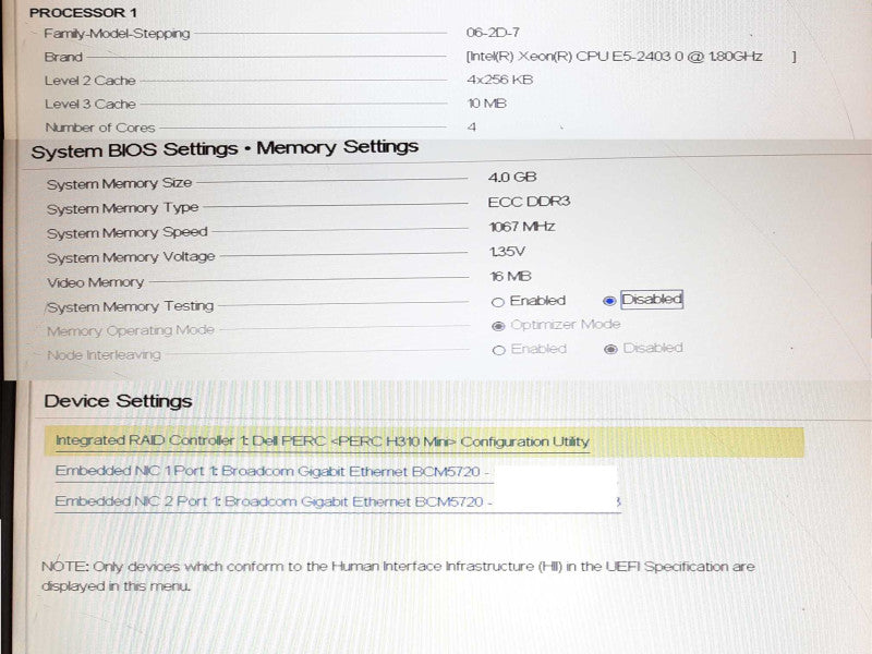 Dell PowerEdge R320 Xeon E5-2403 @ 1.80GHz 4GB RAM PERC H310 Mini - No HDD  +