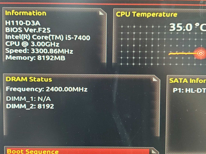 Custom PC- ASUS H110-D3A i5-7400 3.0GHz 8GB DDR4 No HDD |