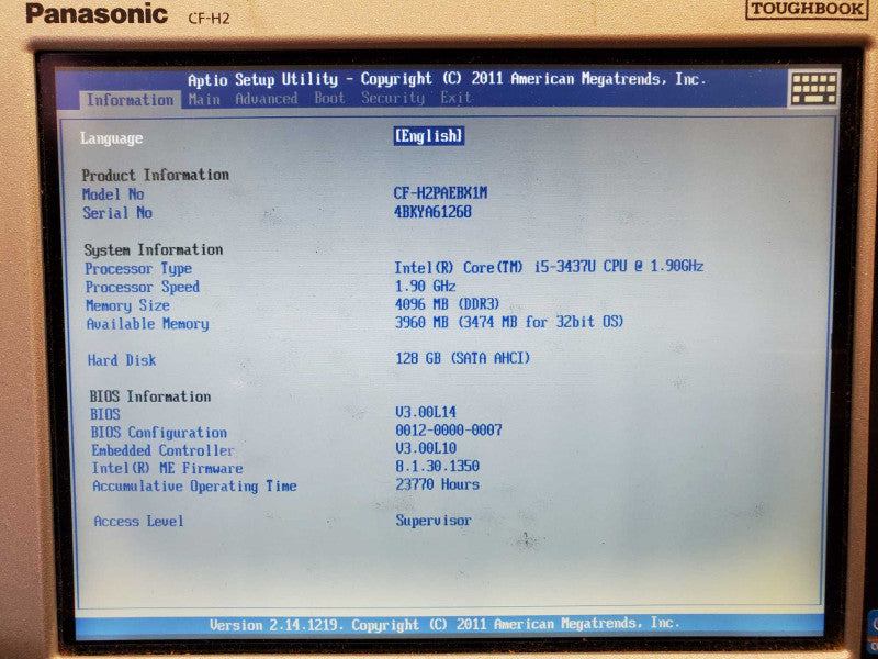 Panasonic CF-H2 Core i5-3437U @ 1.9 GHz 4GB Ram 120GB SSD 23770Hrs *READ* (