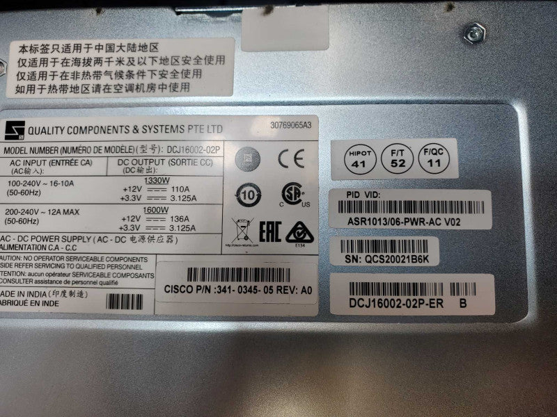 Cisco ASR1006 1000 Series 6 slot ASR 1006 Chassis with 1x ASR1013/06-PWR-AC _