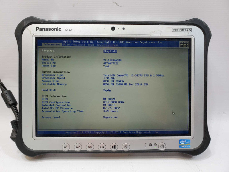Panasonic ToughPad FZ-G1 10\\" Tablet i5-3437U @ 1.9GHz 8GB Ram No HDD *Parts* (