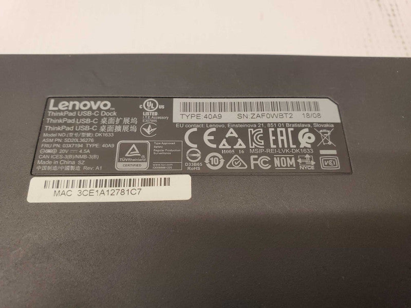 Lenovo Thinkpad USB-C Docking Station 40A9 DK1633 _