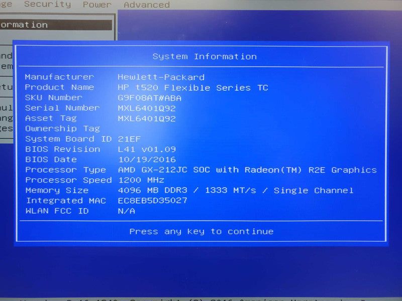 HP Thin Client TPC-W016 AMD GX-212JC @ 1.2 GHz 4GB Ram No HDD w/ Power Adapter (