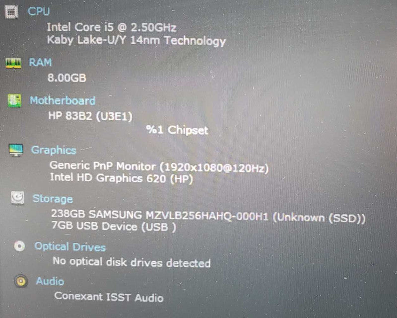 HP EliteBook 840 G5 Core i5-7200U @ 2.5 GHz 8GB DDR4 250GB SSD (