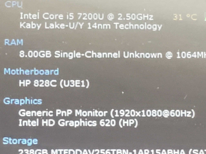 HP EliteBook 840 G4 i5-7200U 2.5GHz 8GB DDR4 240GB SSD |