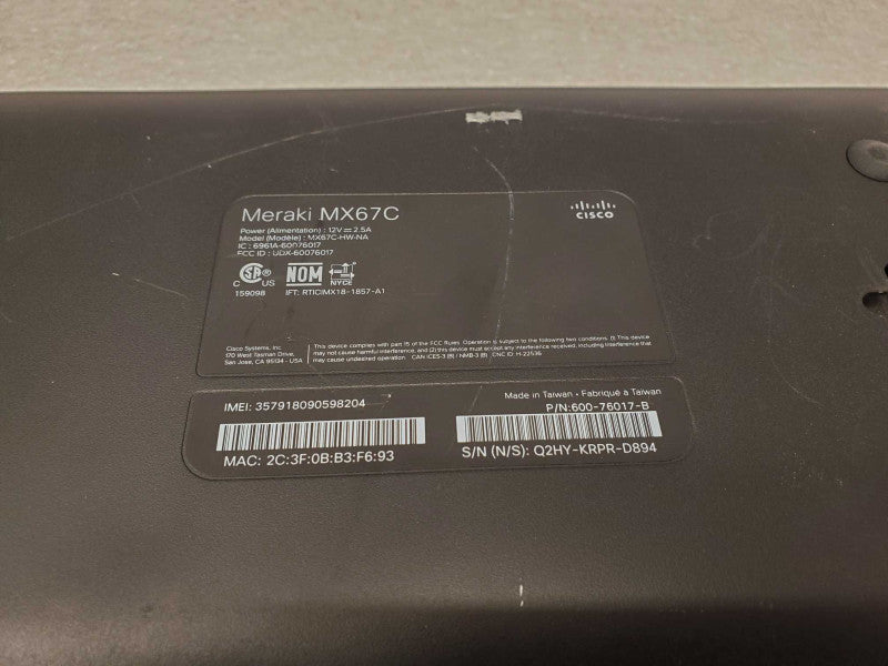 Cisco Meraki MX67C-HW-NA Cloud Managed Security Device CLAIMED, AS-IS _