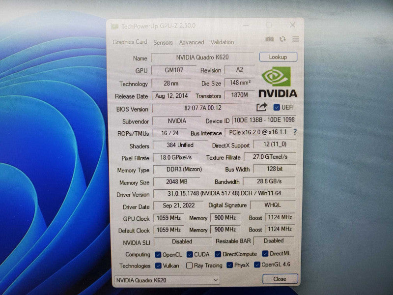 NVIDIA Quadro K620 2GB GDDR3 PCI Express 2.0 x16 Graphics Card (