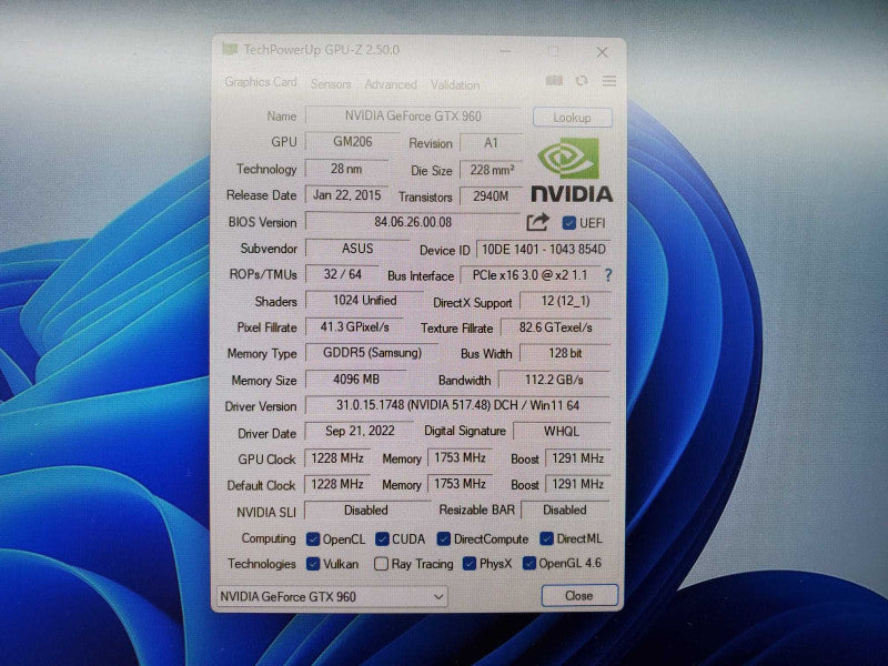 ASUS STRIX NVIDIA GEFORCE GTX 960 4GB GDDR5 VIDEO CARD (