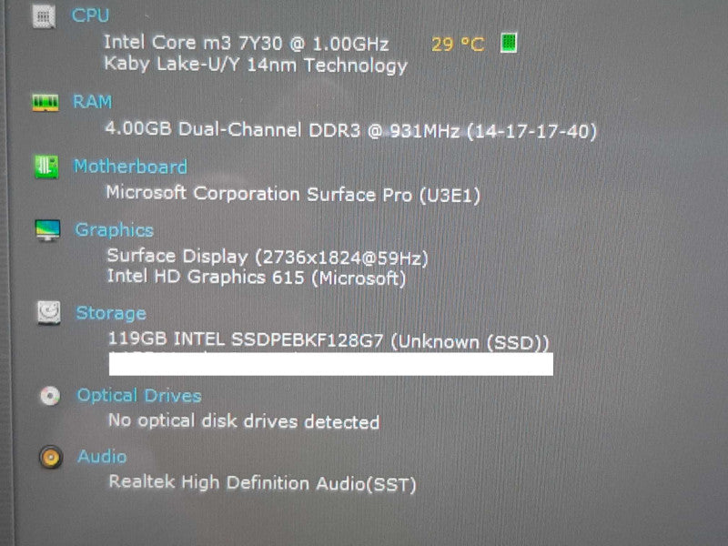 Microsoft Surface Pro 1796 12.4\\" Core m3 7Y30 @ 1GHz 4GB RAM 128GB SSD +
