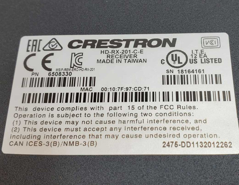 Crestron HD-RX-201-C-E Receiver 6508330, Untested, AS-IS _