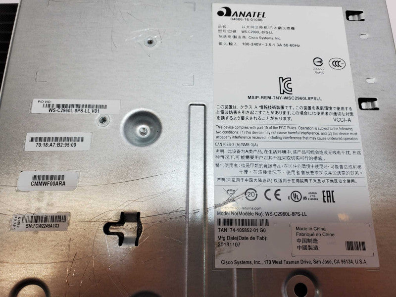 Cisco WS-C2960L-8PS-LL 8 port 10/100/1000 Eth PoE+ ports switch 2 x 1G SFPs _