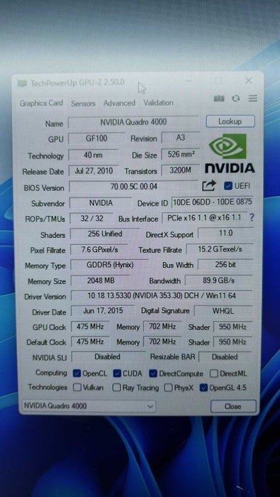 NVidia Quadro 4000 Q4000 2G DDR5 Video Graphics Card DVI DP for Mac Pro Apple [