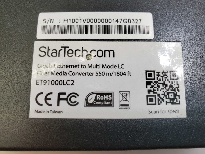 StarTech.com ET91000LC2 Giga Ethernet to Multi Mode LC Fiber Media Converter )