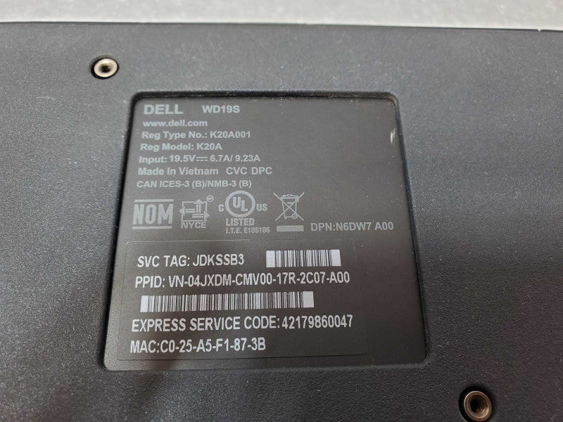 DELL WD19S 04JXDM K20A001 Docking Station _
