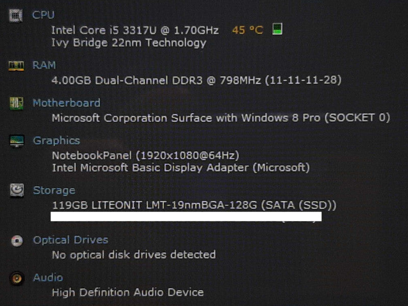 Microsoft Surface Pro 1514 i5-3317U @ 1.70GHz 4GB RAM 128GB SSD -See Notes +