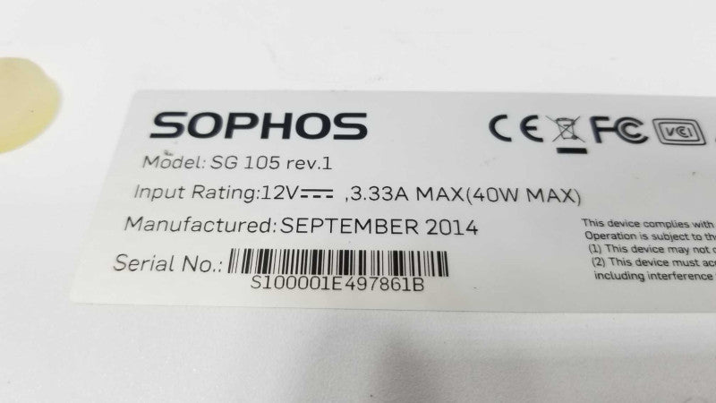 Sophos SG 105 Rev 1 Firewall Security VPN Appliance ~