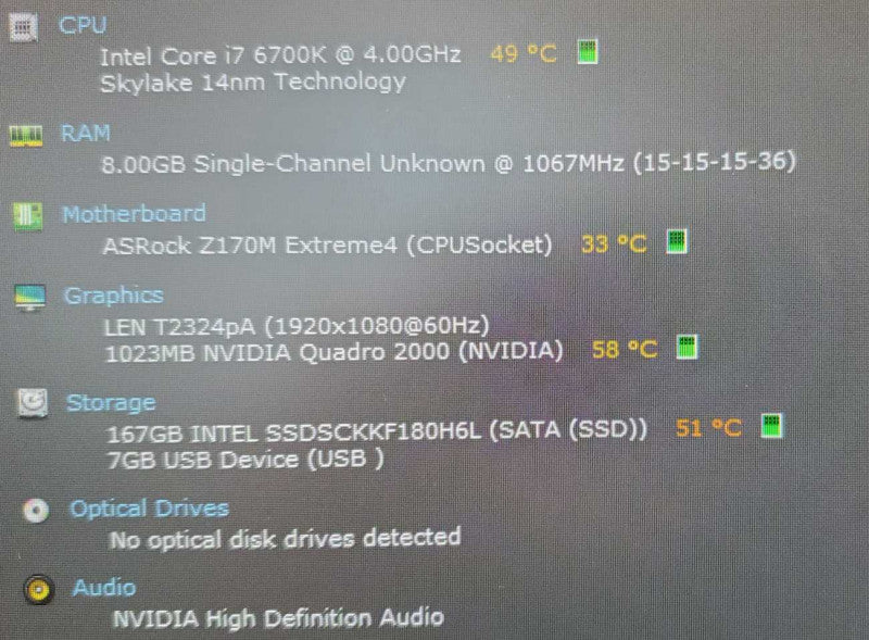 Custom PC ASRock Z170M Core i7-6700K@4.0GHz 8GB DDR4 180GB SSD Quadro 2000 1GB (