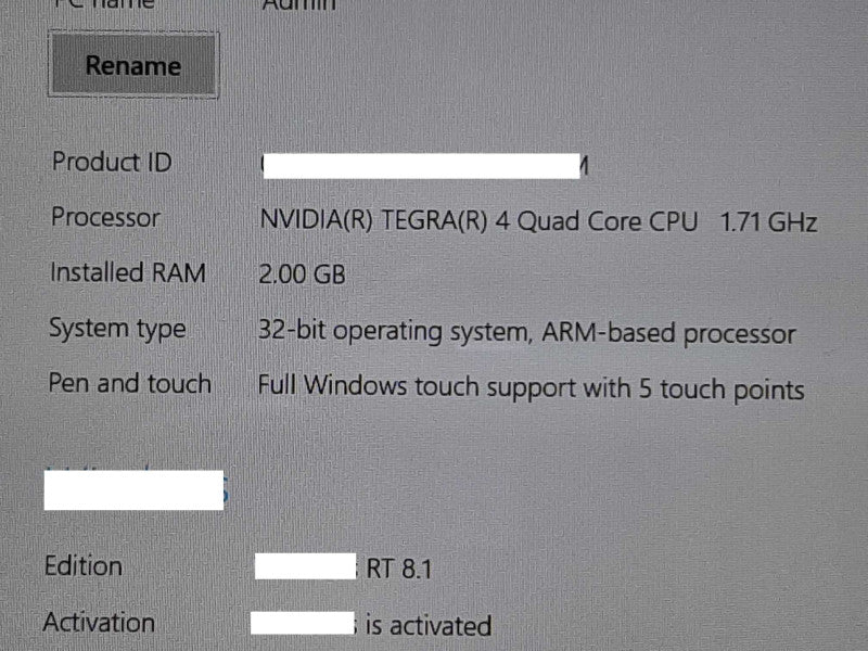 Microsoft Surface RT 1572 TEGRA 4 @ 1.71GHz 2GB RAM 32GB Flash +
