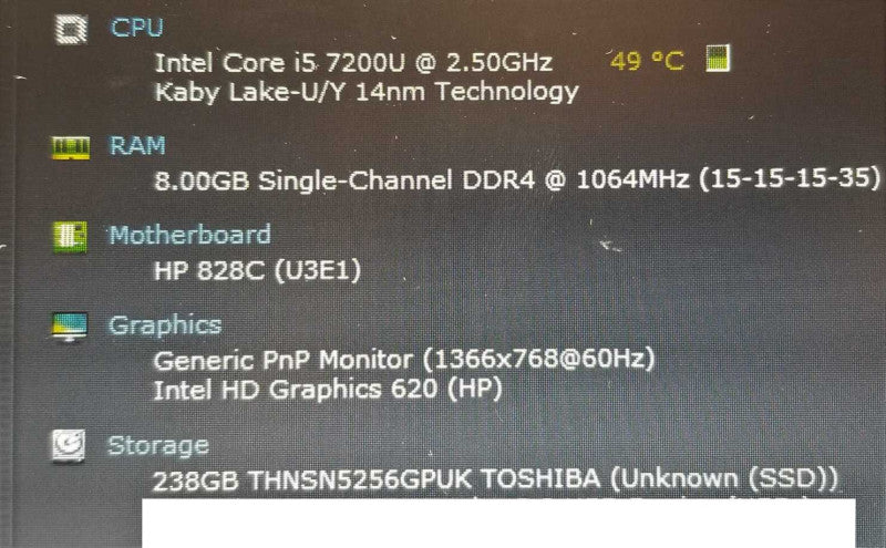 HP EliteBook 840 G4, i5-7200U 2.5GHz/ 8GB DDR4, 256GB SSD. ~