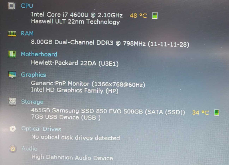 HP EliteBook Folio 9480m Core i7-4600U @ 2.1 GHz 8GB Ram 500GB SSD (