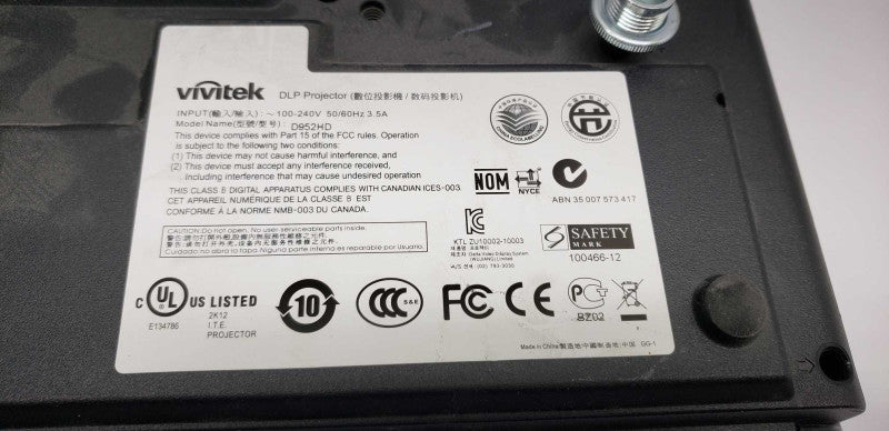 Vivitek DLP Projector D952HD 10080 lamp hours #