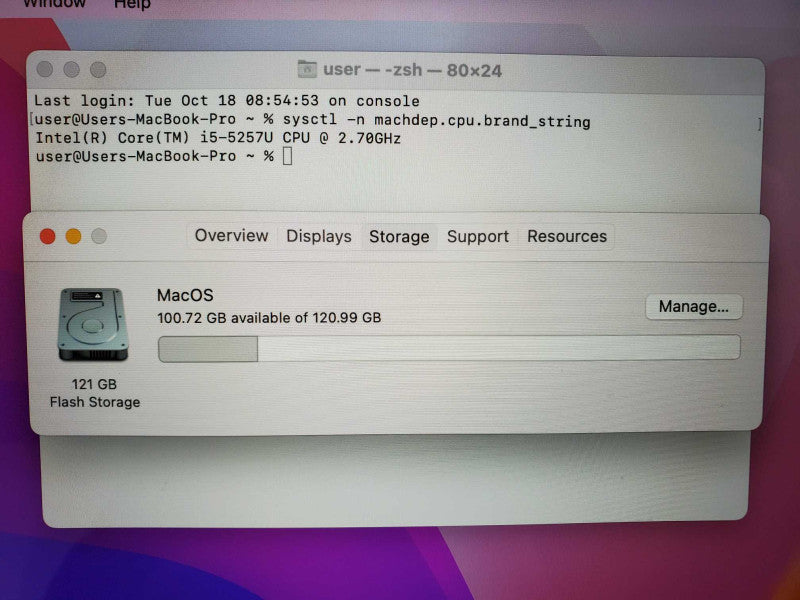 MacBook Pro 2015 13\\" Retina i5-5257U@ 2.7 GHz 8GB DDR3 120GB SSD (