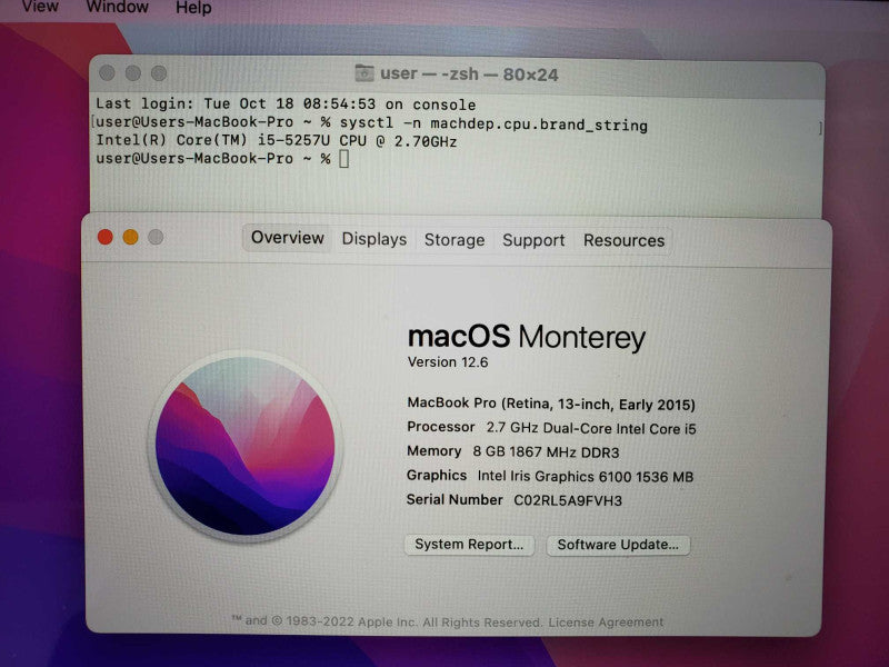 MacBook Pro 2015 13\\" Retina i5-5257U@ 2.7 GHz 8GB DDR3 120GB SSD (