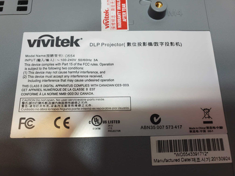 Vivitek DLP Projector D554 154 Lamp Hours, HDMI VGA, No accessories _