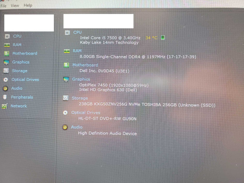Dell Optiplex AIO, Core I5-7500 3.4GHz, 8GB RAM, 256GB SSD, Wi-Fi, webcam _
