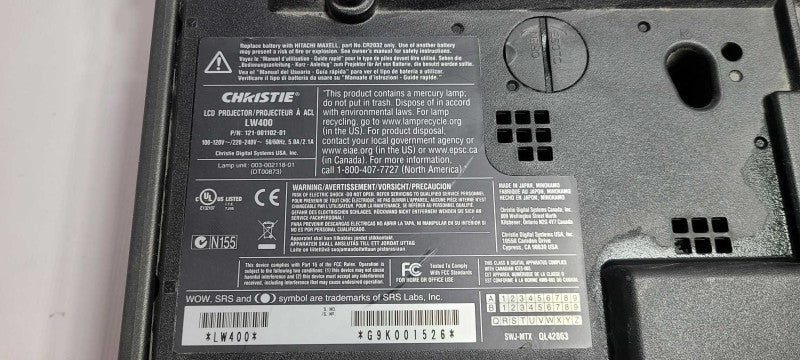 Christie LW400 4000 Lumens 3LCD Projector 1200x 800 4116 Lamp HRS  $