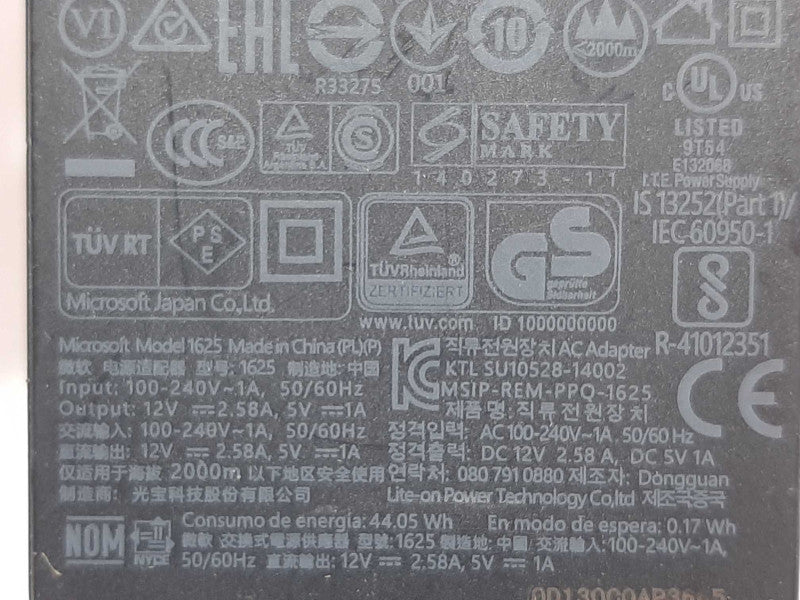 Microsoft 1625 AC Adapter IN:100-240V 1A / OUT: 12V 2.58A - 5V 1A  +