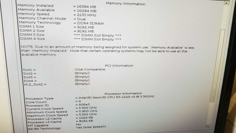 Dell T3620 - Intel Xeon E3-1225 v5 3.3GHz QC/16GB DDR4, Quadro K2200, No HDDs. ~