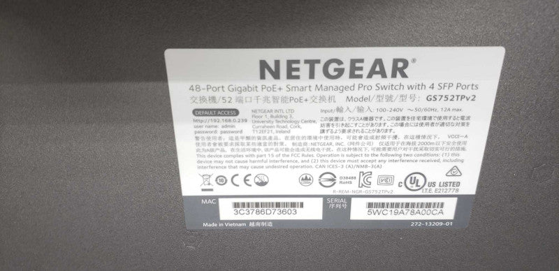 Netgear ProSafe GS752TPv2 48-Port Smart Managed Pro Switch w/ 4 SFP #