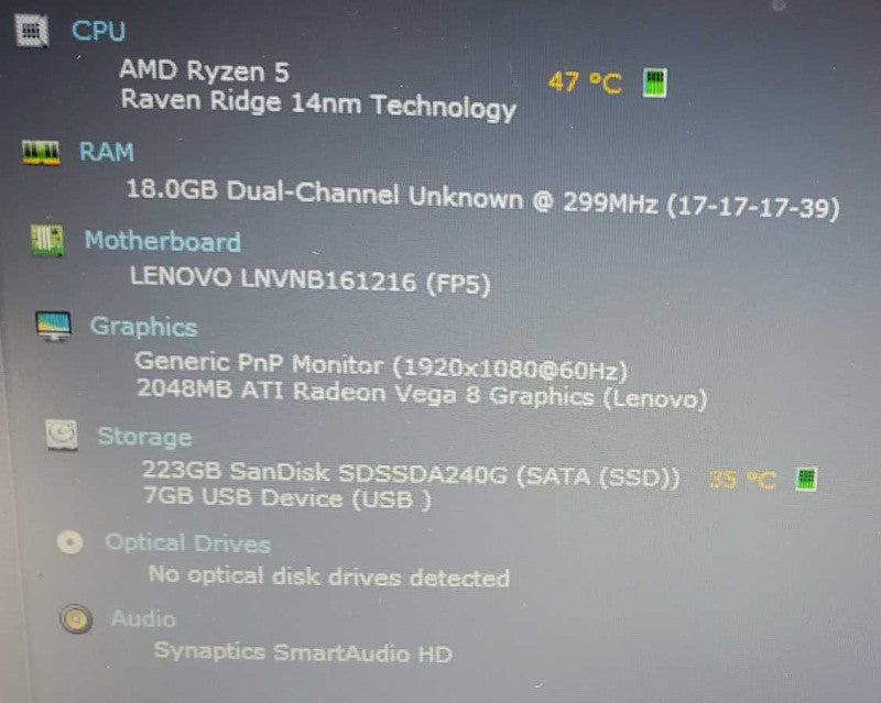 Lenovo V330-14ARR Ryzen 5 2500U @ 2.0 GHz 18GB DDR4 250GB SSD (