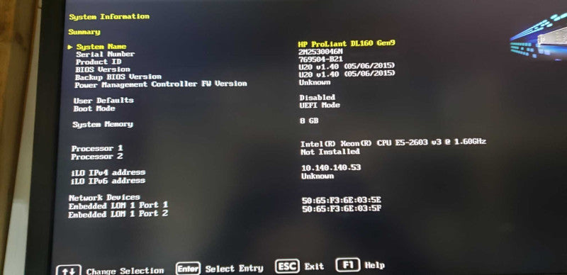 HP Proliant DL160 gen9 Xeon E5-2603 V3 @ 1.60ghz / 8gb ram / H240 ctrl #