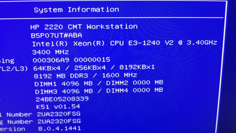 HP Z220, Xeon E3-1240 V2 3.4GHz/8GB DDR3, Quadro 2000, No HDDs ~