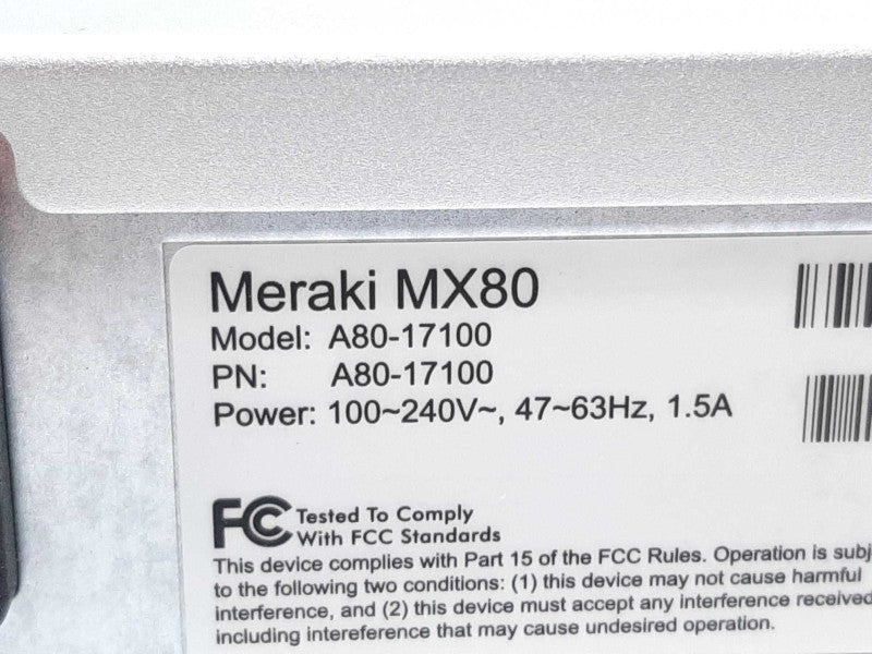 Cisco Meraki MX80-HW 5-Port Gigabit Cloud Managed Security Appliance-UNCLAIMED +