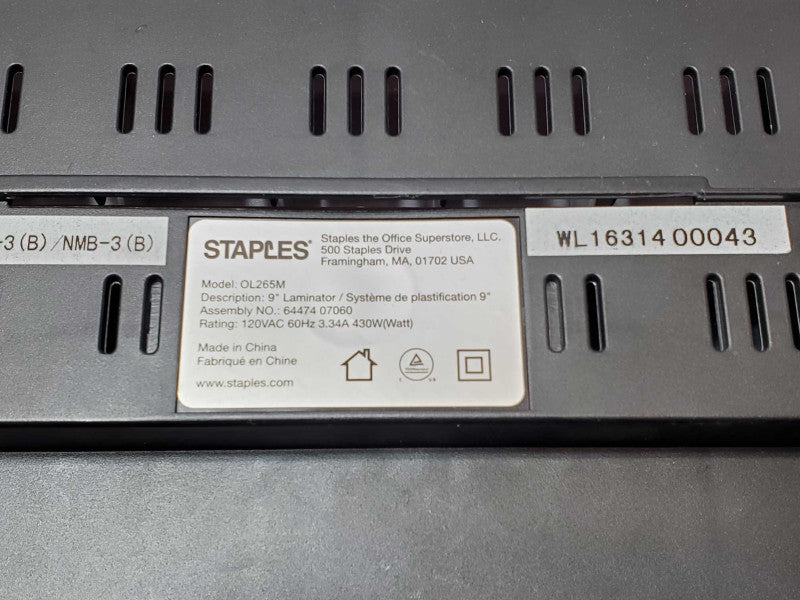 Staples OL265M 9\\" Laminator 64474 07060 _