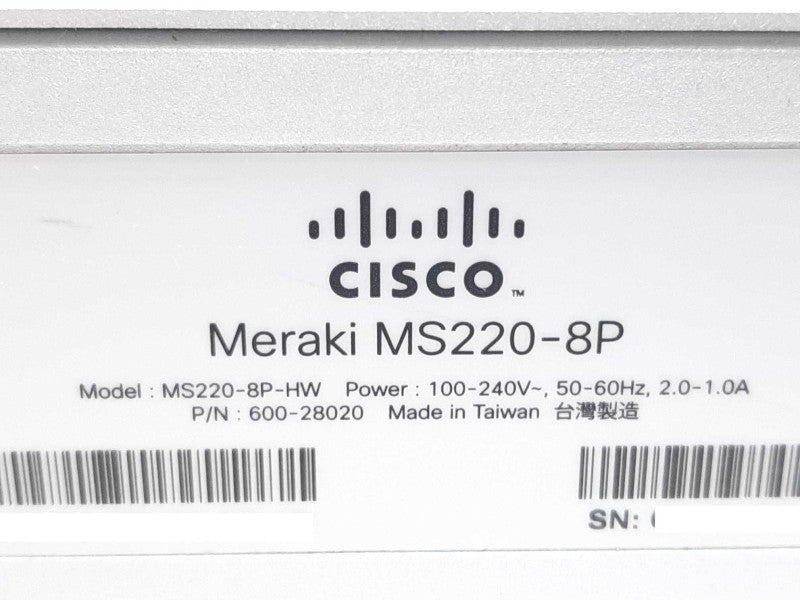 Cisco Meraki MS220-8P 8-Port Gigabit PoE Cloud Managed Switch - Unclaimed +