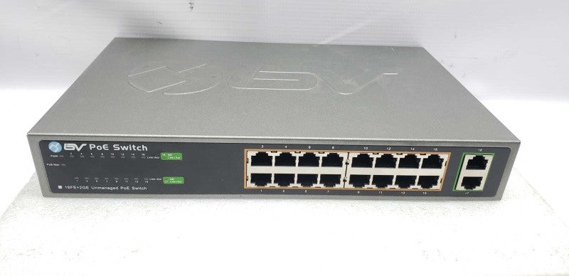 BV-Tech 16 Port PoE Switch + 2 Gigabit Ethernet Uplink / POE-SW1602A #