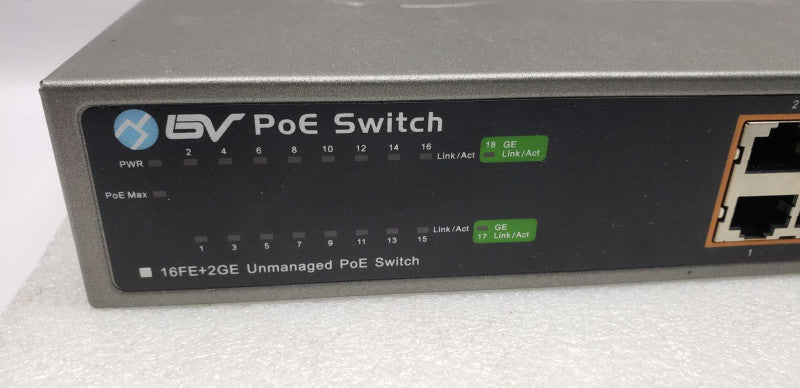 BV-Tech 16 Port PoE Switch + 2 Gigabit Ethernet Uplink / POE-SW1602A #