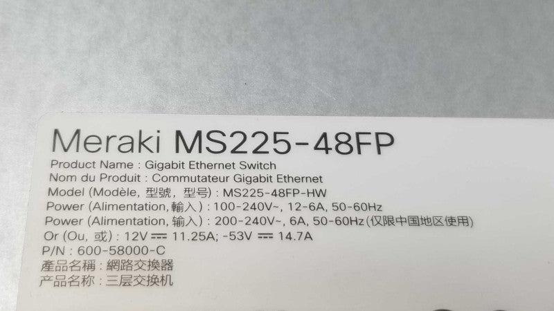 Cisco Meraki MS225-48FP Cloud Managed Switch - UNCLAIMED!! ~